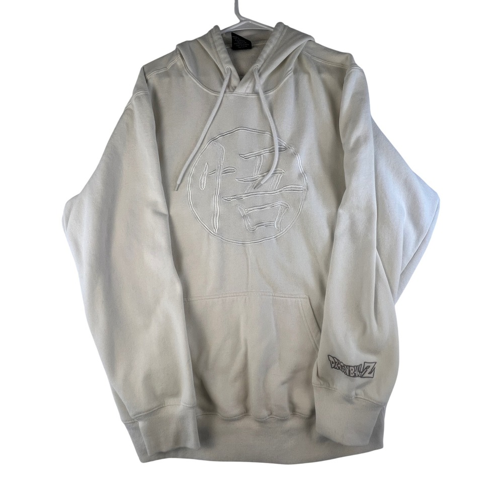 Dragon Ball Z Goku Kanji Embroidered‎ Hoodie Cream XL Anime Manga NWOT
